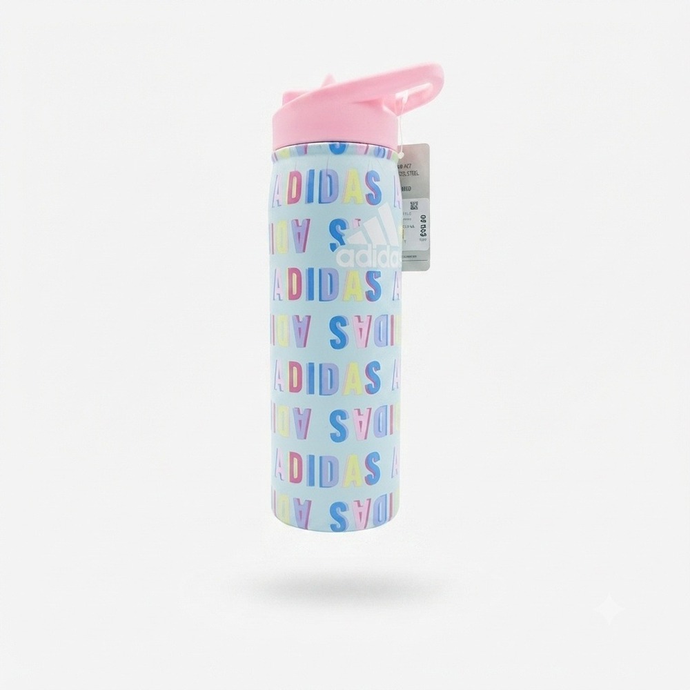 Adidas Water Bottle Unisex OSFA Aqua Pink NWT Steel Straw 600 Metal IU7773